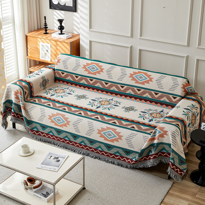Chăn sofa vải lanh Cotton có thể giặt được Bohemian mới, Vỏ bọc ghế sofa tua rua chống trượt họa tiết hình học cổ điển, Bảo vệ nội thất cho thú cưng cho ghế sofa đệm 1 / 2 / 3 / 4