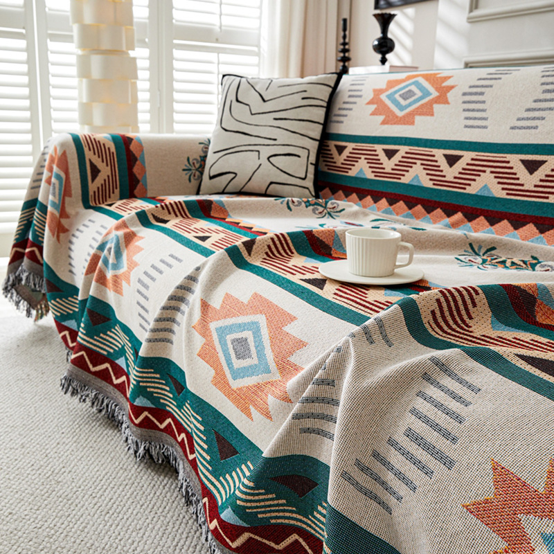 Chăn sofa vải lanh Cotton có thể giặt được Bohemian mới, Vỏ bọc ghế sofa tua rua chống trượt họa tiết hình học cổ điển, Bảo vệ nội thất cho thú cưng cho ghế sofa đệm 1 / 2 / 3 / 4