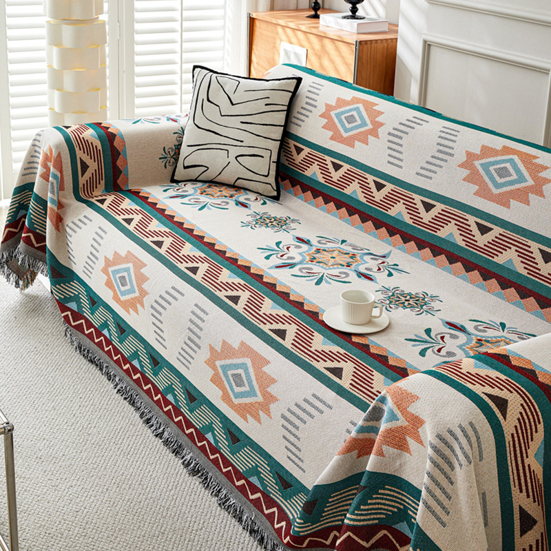 Chăn sofa vải lanh Cotton có thể giặt được Bohemian mới, Vỏ bọc ghế sofa tua rua chống trượt họa tiết hình học cổ điển, Bảo vệ nội thất cho thú cưng cho ghế sofa đệm 1 / 2 / 3 / 4