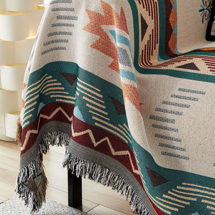 Chăn sofa vải lanh Cotton có thể giặt được Bohemian mới, Vỏ bọc ghế sofa tua rua chống trượt họa tiết hình học cổ điển, Bảo vệ nội thất cho thú cưng cho ghế sofa đệm 1 / 2 / 3 / 4
