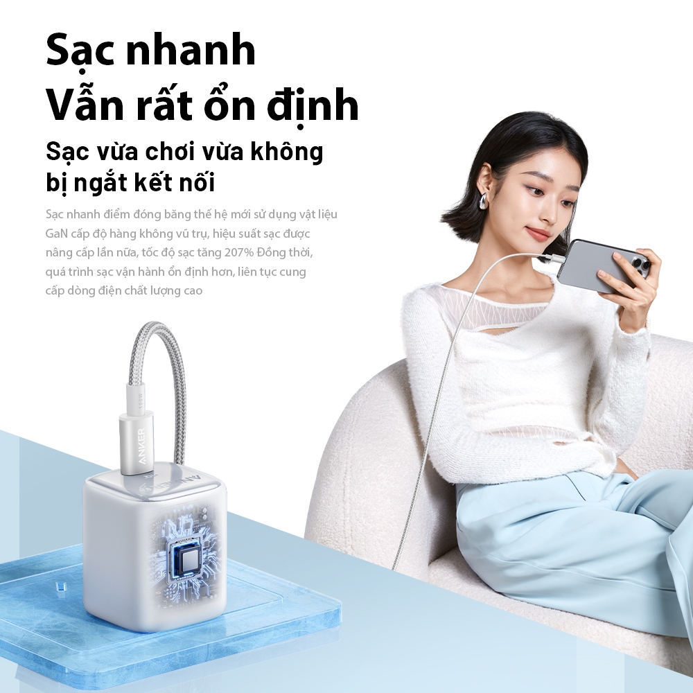 【Bảo hành 18 tháng】  Anker Zolo Củ sạc nhanh PD 30W/20W  GaN PD IQ 3.0 Chân gập gấp gọn tiện lợi Sạc Nhanh Không Nóng 1 cổng Type-C cho iphone A2698/A2699