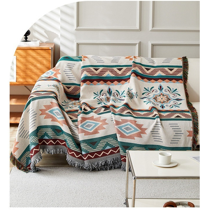Chăn sofa vải lanh Cotton có thể giặt được Bohemian mới, Vỏ bọc ghế sofa tua rua chống trượt họa tiết hình học cổ điển, Bảo vệ nội thất cho thú cưng cho ghế sofa đệm 1 / 2 / 3 / 4