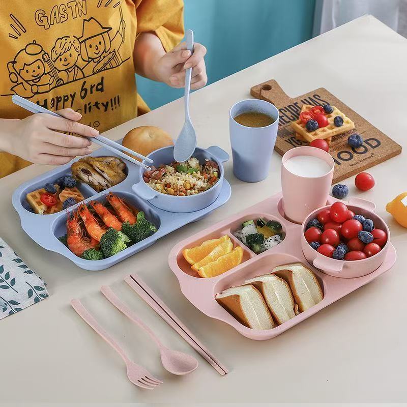 (Bộ 6) Bộ Dao Kéo Rơm Lúa Mì Nhật Bản Bộ Đĩa Ăn Tối Trẻ Em Đĩa Chia Đĩa Thức Ăn Nhanh 211 Đĩa Ăn Giảm Mỡ Đĩa Ăn Giảm Mỡ Dao Kéo Chia Đĩa