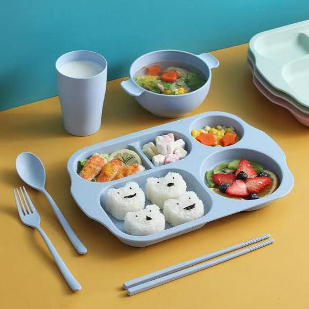 (Bộ 6) Bộ Dao Kéo Rơm Lúa Mì Nhật Bản Bộ Đĩa Ăn Tối Trẻ Em Đĩa Chia Đĩa Thức Ăn Nhanh 211 Đĩa Ăn Giảm Mỡ Đĩa Ăn Giảm Mỡ Dao Kéo Chia Đĩa