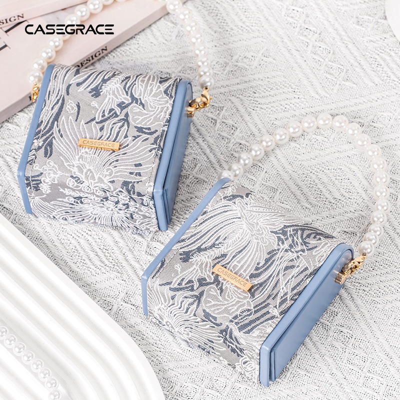 CASEGRACE Du Lịch Hộp Trang Sức Organzier Với Ngọc Trai-Strap Hộp Trang Sức Cho Bông Tai Vòng Cổ Nhẫn Hộp Quà Tặng
