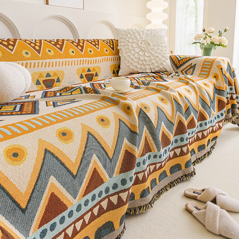Chăn Sofa Cotton Và Vải Lanh Phong Cách Bohemian Mới, Đệm Sofa Chống Trơn Trượt Mềm Mại Và Có Thể Giặt Được, Vỏ Sofa Thích Hợp Cho Sofa Đệm 1 / 2 / 3 / 4, Sofa Tình Yêu, Giường