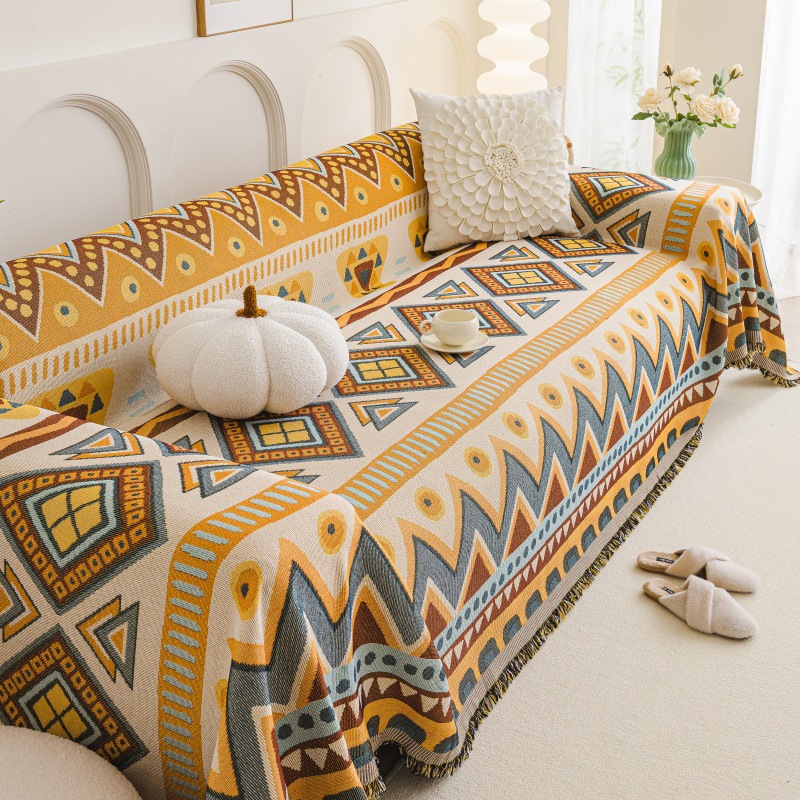 Chăn Sofa Cotton Và Vải Lanh Phong Cách Bohemian Mới, Đệm Sofa Chống Trơn Trượt Mềm Mại Và Có Thể Giặt Được, Vỏ Sofa Thích Hợp Cho Sofa Đệm 1 / 2 / 3 / 4, Sofa Tình Yêu, Giường