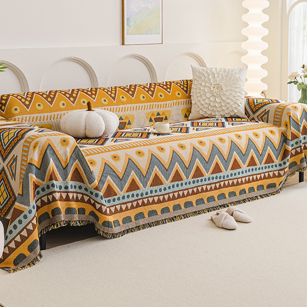 Chăn Sofa Cotton Và Vải Lanh Phong Cách Bohemian Mới, Đệm Sofa Chống Trơn Trượt Mềm Mại Và Có Thể Giặt Được, Vỏ Sofa Thích Hợp Cho Sofa Đệm 1 / 2 / 3 / 4, Sofa Tình Yêu, Giường