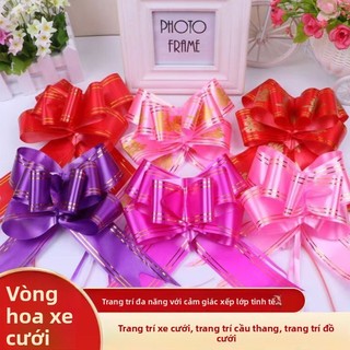 Gương Chiếu Hậu Xe cưới viền vàng hoa trang trí nơ lớn Quà Tặng Giỏ trái cây bó hoa ruy băng