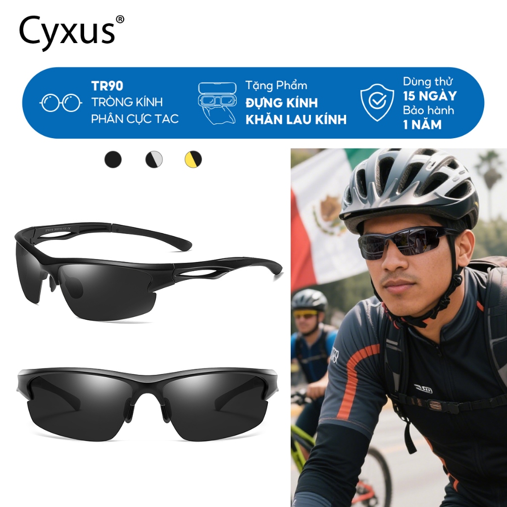 Cyxus Kính râm thể thao phân cực, làm từ chất liệu TR90 nhẹ, phù hợp cho cả nam và nữ, lý tưởng cho đạp xe, chạy bộ và câu cá. 1071