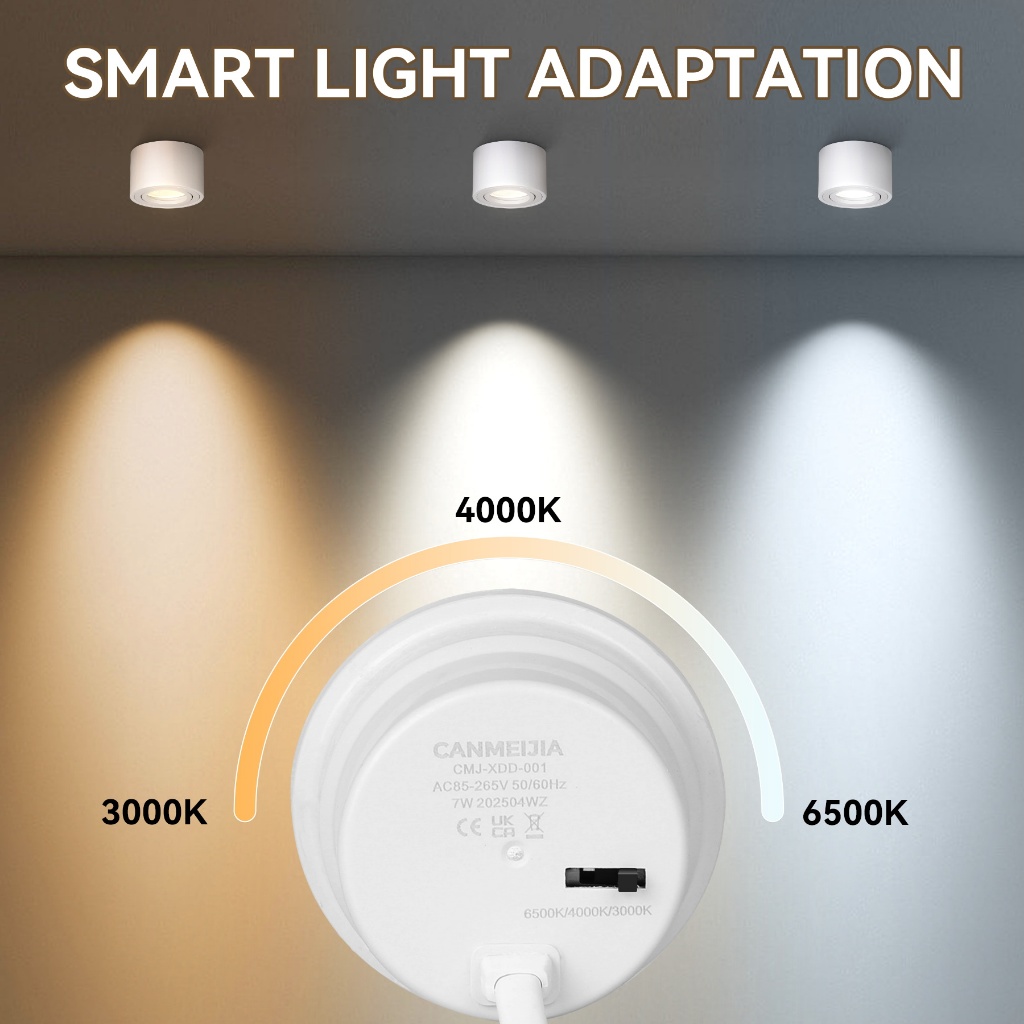 Đèn LED Downlight Tricolor Trần Đèn Có Thể Thay Thế Bóng Đèn Pin Có Thể Điều Chỉnh Góc Bề Mặt Đèn Downlight Cho Phòng Khách Phòng Ngủ Đèn Trang Trí Nhà
