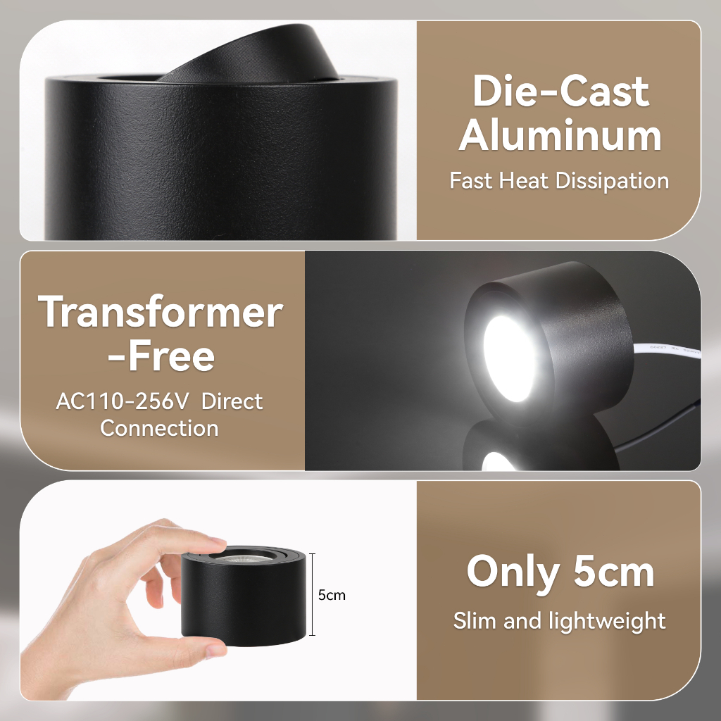 Đèn LED Downlight Tricolor Trần Đèn Có Thể Thay Thế Bóng Đèn Pin Có Thể Điều Chỉnh Góc Bề Mặt Đèn Downlight Cho Phòng Khách Phòng Ngủ Đèn Trang Trí Nhà