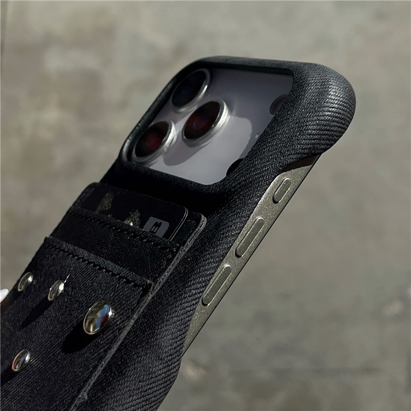 IPhone 17 PRO MAX 16 Pro max Kim loại hình ngôi sao trái tim denim thẻ chèn họa tiết chất liệu PU