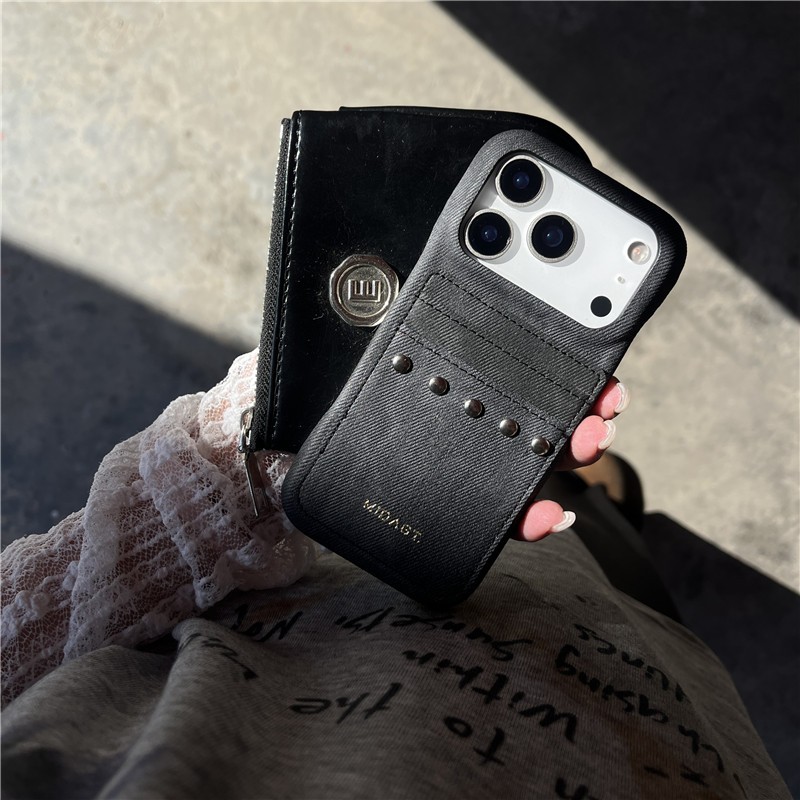 IPhone 17 PRO MAX 16 Pro max Kim loại hình ngôi sao trái tim denim thẻ chèn họa tiết chất liệu PU