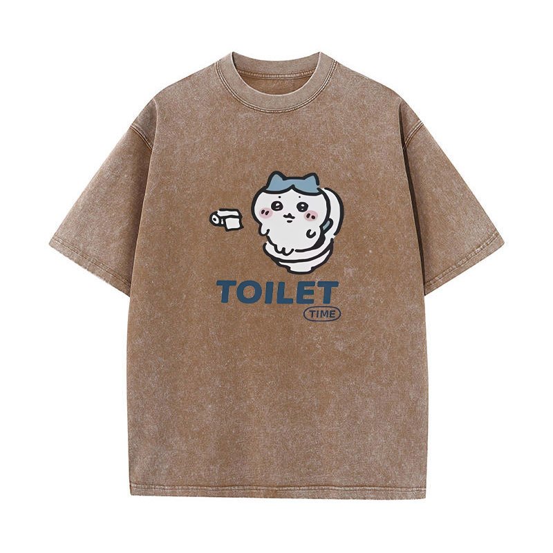 Hachiware Áo Thun Nam Bông Cổ Tròn Tay Ngắn Vintage Với Họa Tiết Wabi-Sabi Chiikawa Usagi