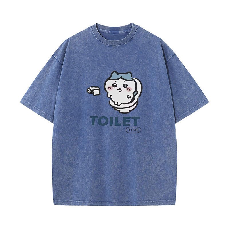 Hachiware Áo Thun Nam Bông Cổ Tròn Tay Ngắn Vintage Với Họa Tiết Wabi-Sabi Chiikawa Usagi