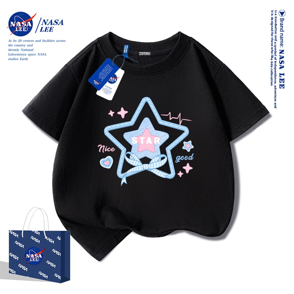 NASA Pure Cotton Tay Ngắn 2025 Phong Cách Mới Trẻ Em Tay Ngắn Mềm Mại Thoải Mái Thời Trang Dễ Thương Họa Tiết Ngôi Sao