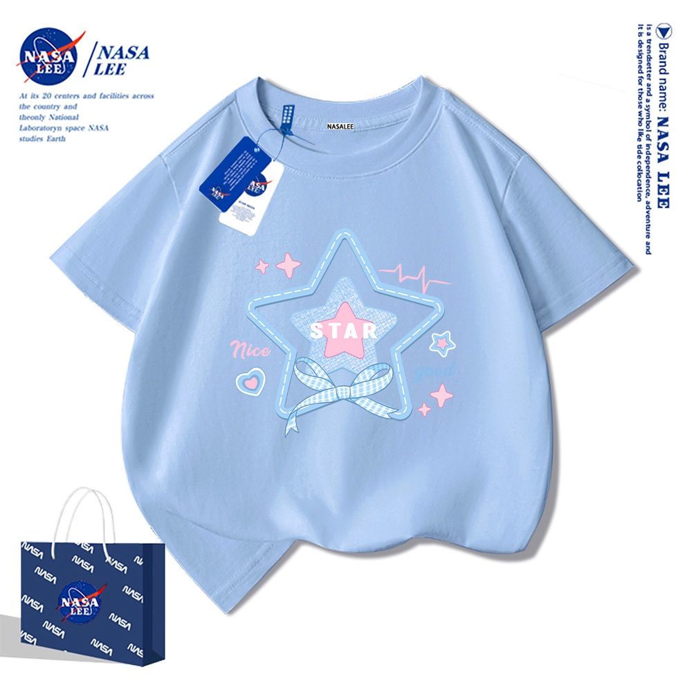 NASA Pure Cotton Tay Ngắn 2025 Phong Cách Mới Trẻ Em Tay Ngắn Mềm Mại Thoải Mái Thời Trang Dễ Thương Họa Tiết Ngôi Sao