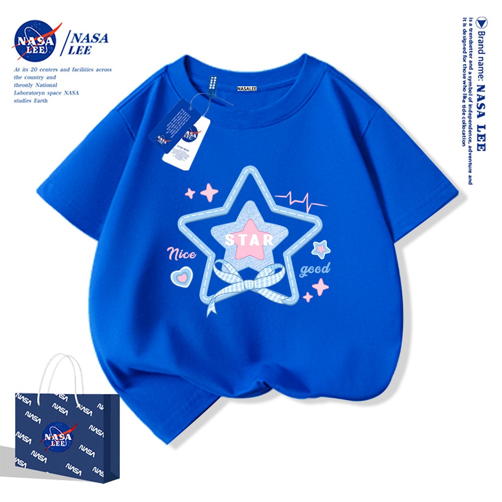 NASA Pure Cotton Tay Ngắn 2025 Phong Cách Mới Trẻ Em Tay Ngắn Mềm Mại Thoải Mái Thời Trang Dễ Thương Họa Tiết Ngôi Sao