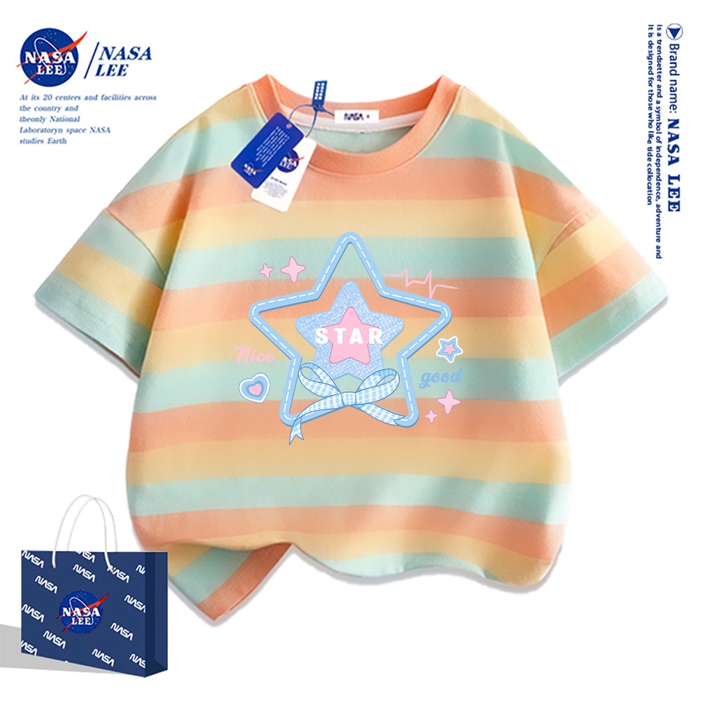 NASA Pure Cotton Tay Ngắn 2025 Phong Cách Mới Trẻ Em Tay Ngắn Mềm Mại Thoải Mái Thời Trang Dễ Thương Họa Tiết Ngôi Sao