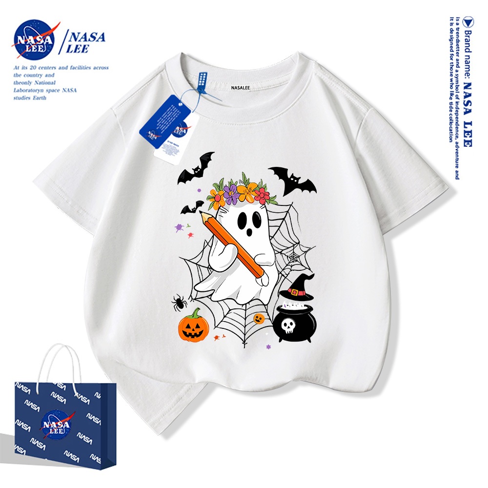 NASA Pure Cotton Tay Ngắn 2025 Phong Cách Mới Trẻ Em Tay Ngắn Mềm Mại Thoải Mái Thời Trang Halloween