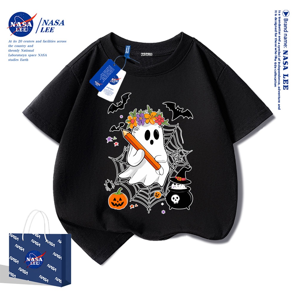 NASA Pure Cotton Tay Ngắn 2025 Phong Cách Mới Trẻ Em Tay Ngắn Mềm Mại Thoải Mái Thời Trang Halloween