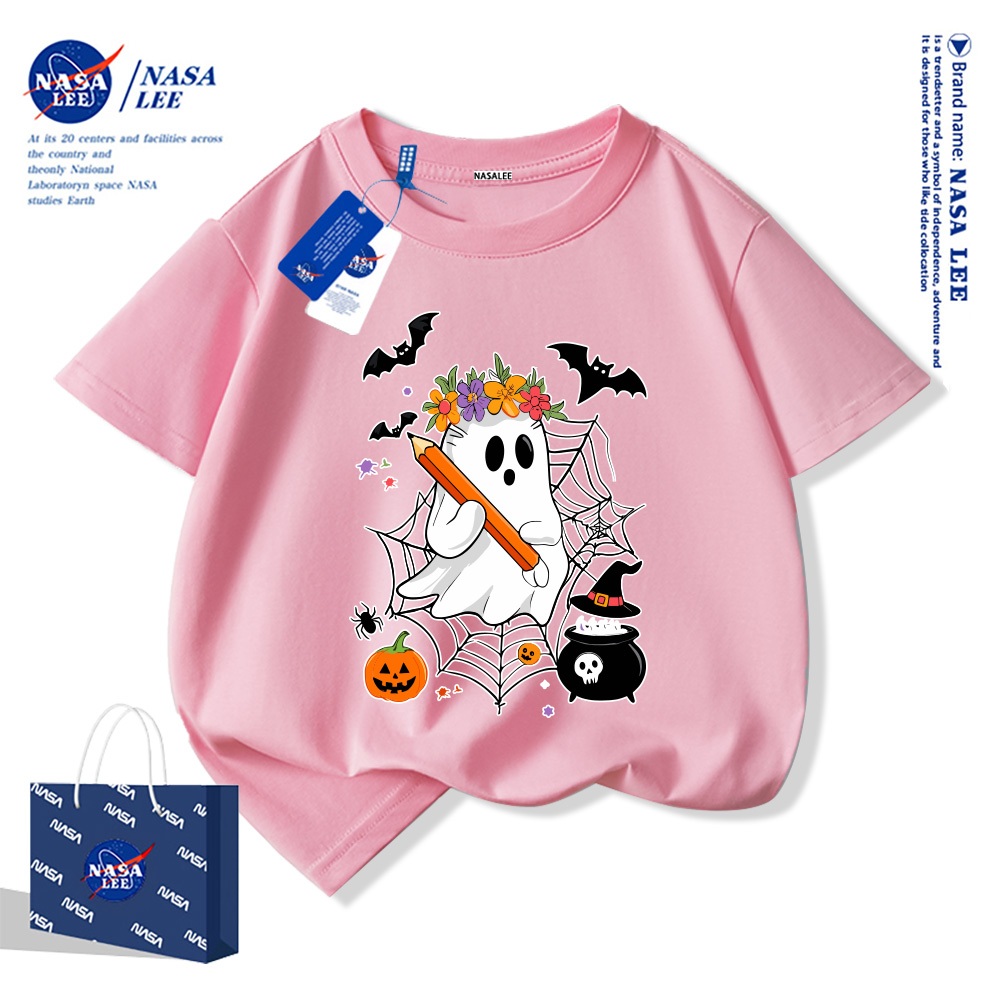 NASA Pure Cotton Tay Ngắn 2025 Phong Cách Mới Trẻ Em Tay Ngắn Mềm Mại Thoải Mái Thời Trang Halloween