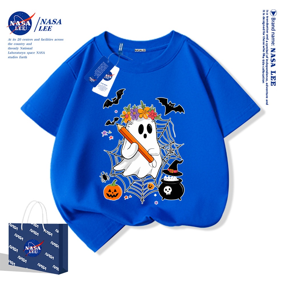 NASA Pure Cotton Tay Ngắn 2025 Phong Cách Mới Trẻ Em Tay Ngắn Mềm Mại Thoải Mái Thời Trang Halloween