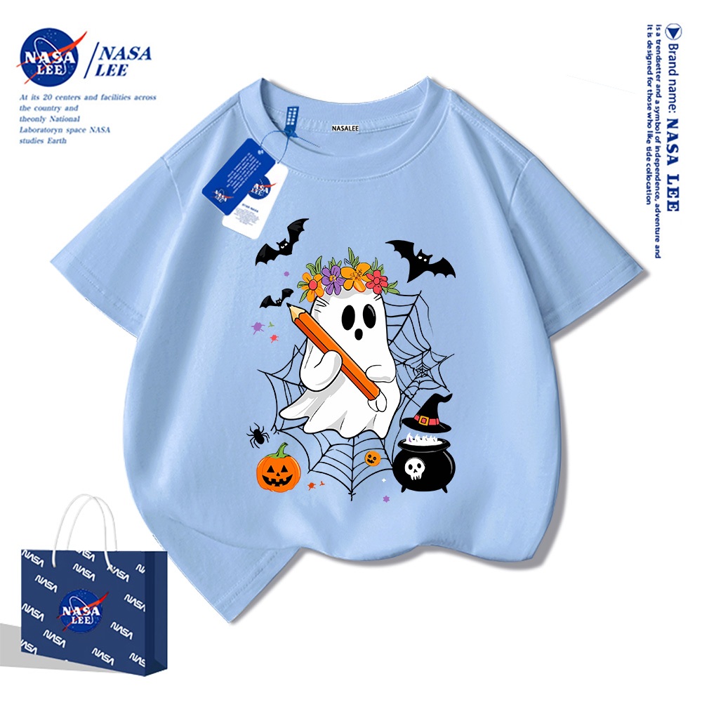 NASA Pure Cotton Tay Ngắn 2025 Phong Cách Mới Trẻ Em Tay Ngắn Mềm Mại Thoải Mái Thời Trang Halloween