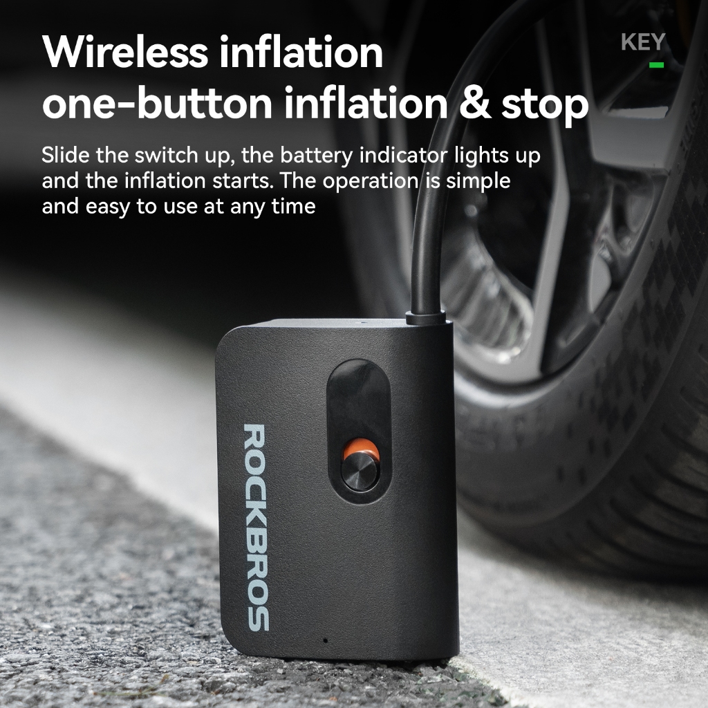 Máy Bơm Hơi ROCKBROS 70PSI AV/FV Type-C Di Động, Dùng Cho Xe Đạp, Xe Máy, Bóng