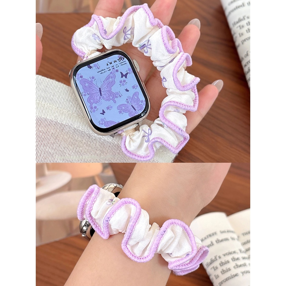 Dây buộc tóc phối màu ren nữ Dây buộc tóc co giãn cho Apple Watch S11 SE3 Ultra3 S10 S9 S8 SE S7 S6 Ultra 49mm 46mm 42mm 44mm 41mm 45mm Iwatch Band