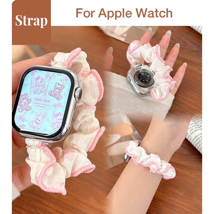 Dây buộc tóc phối màu ren nữ Dây buộc tóc co giãn cho Apple Watch S11 SE3 Ultra3 S10 S9 S8 SE S7 S6 Ultra 49mm 46mm 42mm 44mm 41mm 45mm Iwatch Band