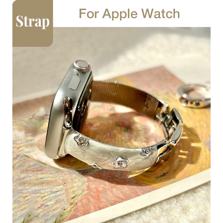 Dây đeo kim loại hình hoa Epoxy dành cho nữ Thích hợp cho Apple Watch S11 SE3 Ultra3 S10 S9 S8 SE S7 S6 Ultra 49mm 46mm 42mm 40mm 44mm 41mm 45mm Dây đeo cổ tay