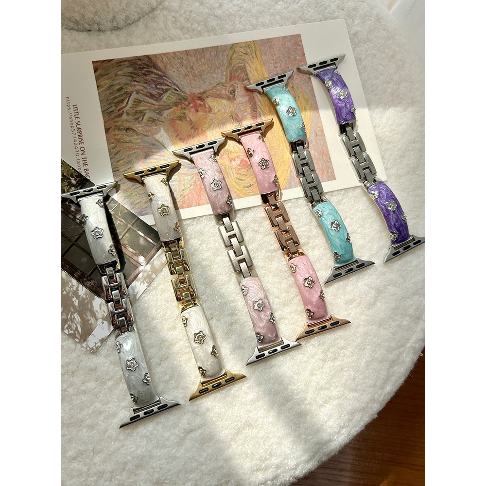 Dây đeo kim loại hình hoa Epoxy dành cho nữ Thích hợp cho Apple Watch S11 SE3 Ultra3 S10 S9 S8 SE S7 S6 Ultra 49mm 46mm 42mm 40mm 44mm 41mm 45mm Dây đeo cổ tay