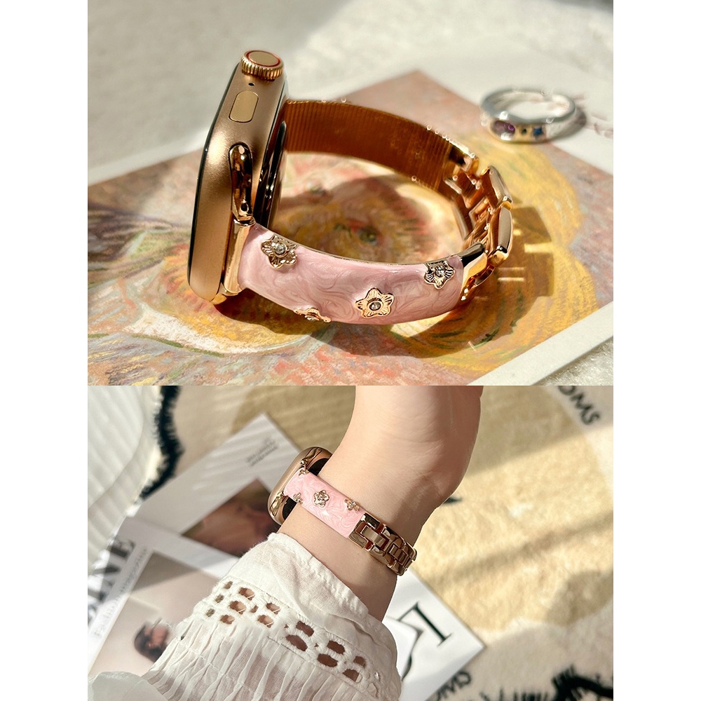 Dây đeo kim loại hình hoa Epoxy dành cho nữ Thích hợp cho Apple Watch S11 SE3 Ultra3 S10 S9 S8 SE S7 S6 Ultra 49mm 46mm 42mm 40mm 44mm 41mm 45mm Dây đeo cổ tay