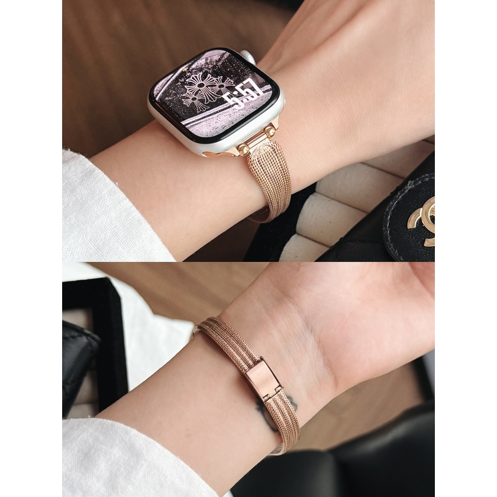 Nữ Lưới Hoa Phiên Bản Mỏng Dây Đeo Bằng Thép Không Gỉ Thích Hợp Cho Apple Watch S11 SE3 Ultra3 S10 S9 S8 SE S7 S6 Ultra 49mm 46mm 42mm 40mm 44mm 41mm 45mm Dây Đeo Tay