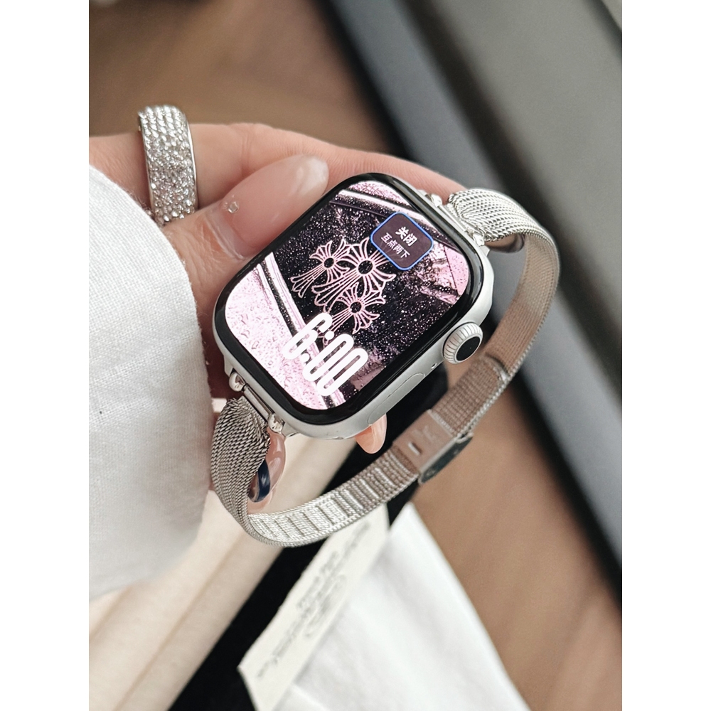 Nữ Lưới Hoa Phiên Bản Mỏng Dây Đeo Bằng Thép Không Gỉ Thích Hợp Cho Apple Watch S11 SE3 Ultra3 S10 S9 S8 SE S7 S6 Ultra 49mm 46mm 42mm 40mm 44mm 41mm 45mm Dây Đeo Tay