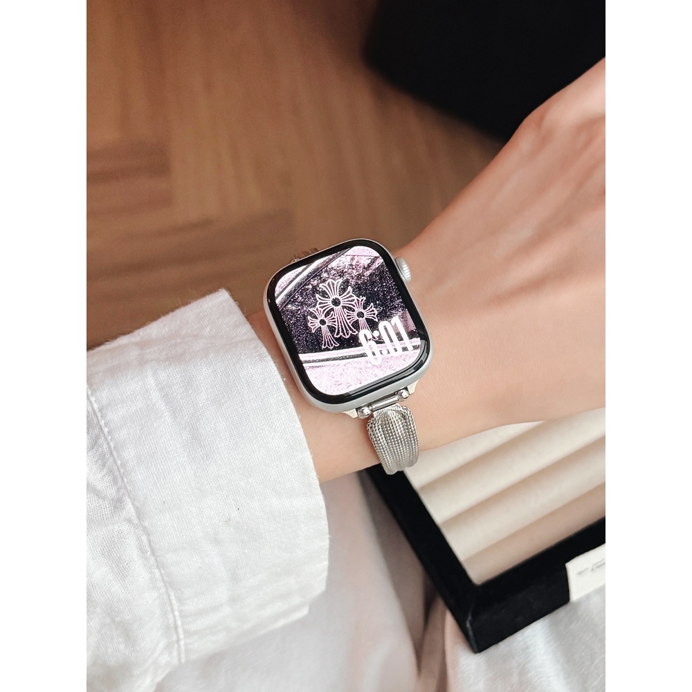 Nữ Lưới Hoa Phiên Bản Mỏng Dây Đeo Bằng Thép Không Gỉ Thích Hợp Cho Apple Watch S11 SE3 Ultra3 S10 S9 S8 SE S7 S6 Ultra 49mm 46mm 42mm 40mm 44mm 41mm 45mm Dây Đeo Tay