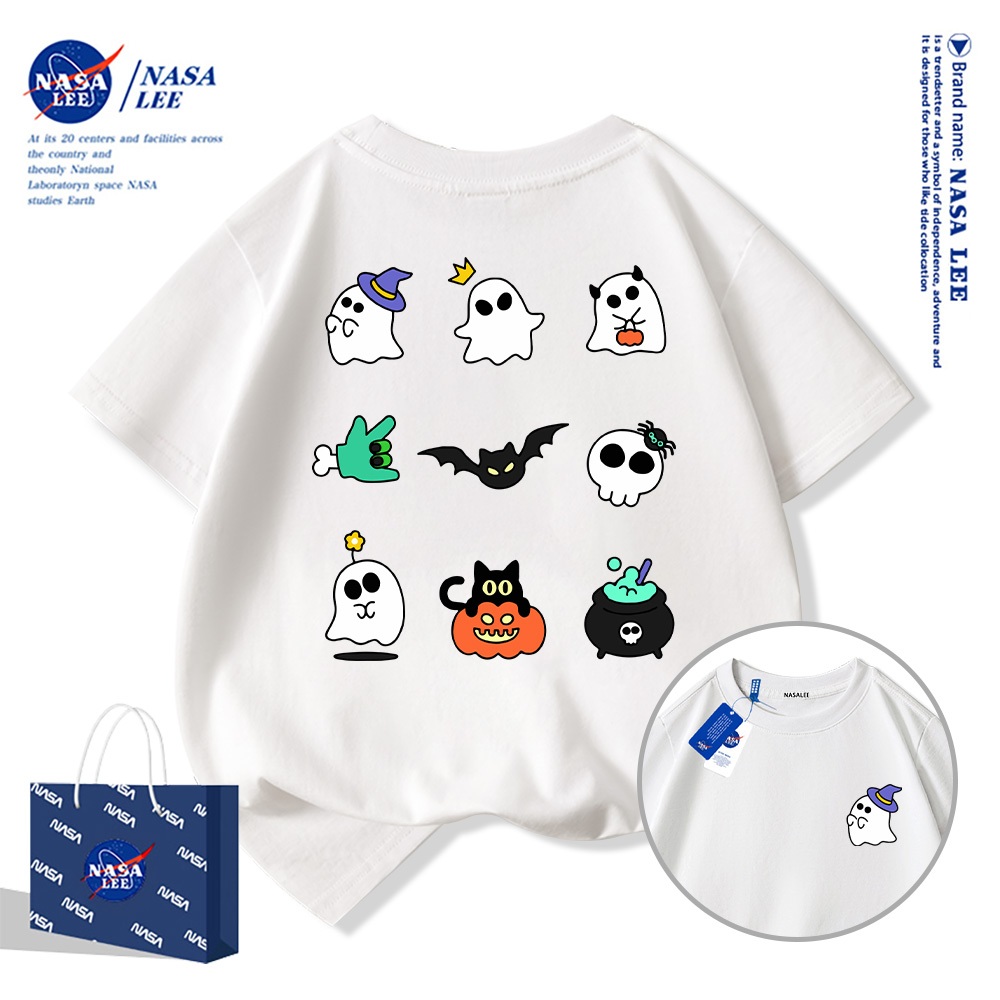 NASA Pure Cotton Tay Ngắn 2025 Phong Cách Mới Trẻ Em Tay Ngắn Mềm Mại Thoải Mái Thời Trang Halloween