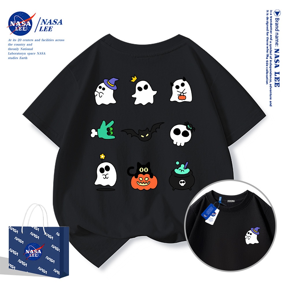NASA Pure Cotton Tay Ngắn 2025 Phong Cách Mới Trẻ Em Tay Ngắn Mềm Mại Thoải Mái Thời Trang Halloween