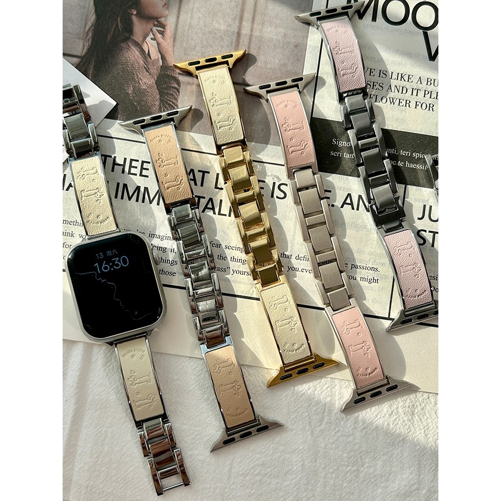 Dây đeo da kim loại Dachshund Patch dành cho nữ Thích hợp cho Apple Watch S11 SE3 Ultra3 S10 S9 S8 SE S7 S6 Ultra 49mm 46mm 42mm 40mm 44mm 41mm 45mm Dây đeo cổ tay