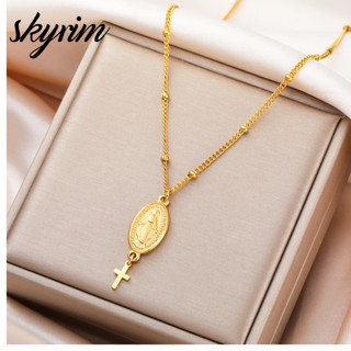 Mặt dây chuyền chữ thập Skyrim Đức Mẹ Đồng Trinh, thép không gỉ, trang sức cầu nguyện dành cho nữ