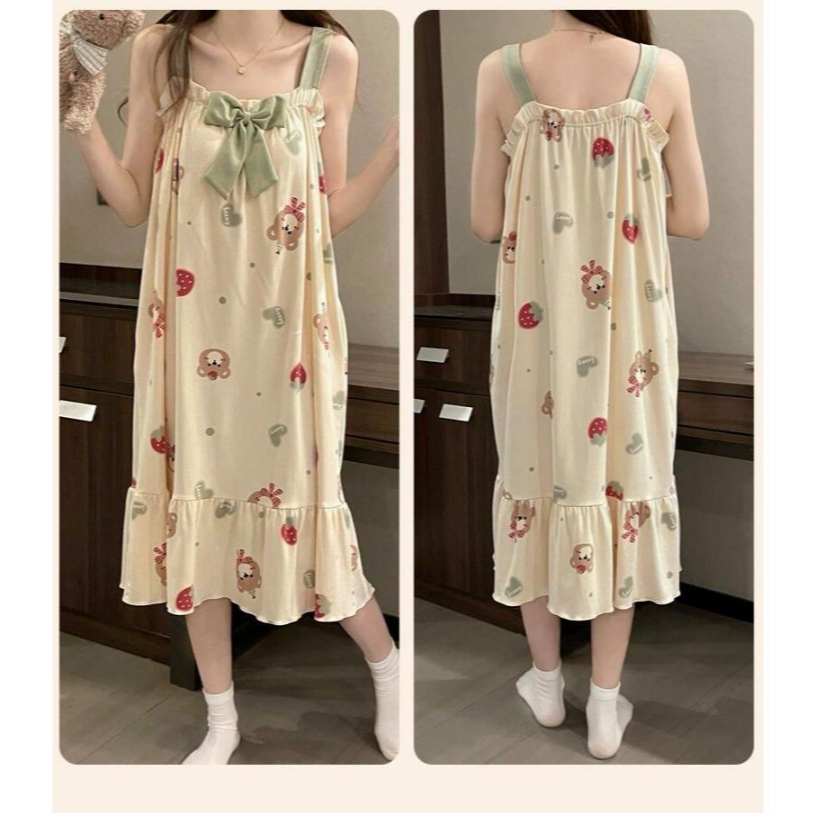 【có đệm ngực】Đầm ngủ dáng dài form rộng  - Phong cách Hàn Quốc lãng mạn và quyến rũ