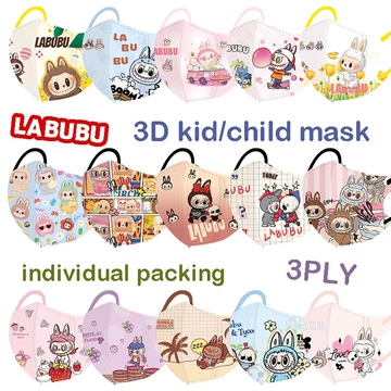 Back To School [10 Cái] Trang dành cho trẻ em Labububu10 Cái Nghệ thuật phổ biến từ Labububupu Phiên bản mới: Trang hoạt hình 3D Không vòng Mặt nạ hoạt hình trẻ em Chống nắng 3D MẶT NẠ TRẺ EM