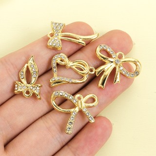 10 Chiếc ins Phong Cách Thanh Lịch / Dễ Thương / Ngọt Ngào Nơ Quyến Rũ Với Thạch Anh Sáng Bóng, Chuỗi Xương Đòn Thời Trang Vòng Cổ Bông Tai Vòng Tay DIY 5 Phong Cách Nơ Kết Cấu Kim Loại Mặt Dây Chuyền