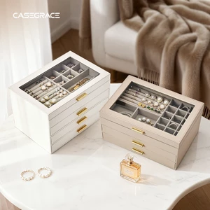 CASEGRACE Hộp Trang Sức Thanh Lịch Có Khóa Vòng Cổ Lớn Trang Sức Tổ Chức Hộp Da PU Đa Năng