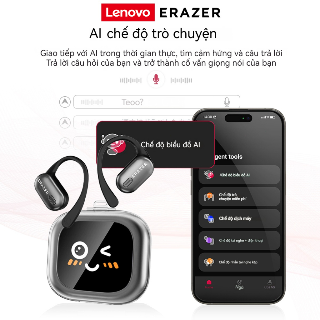 Lenovo ERAZER XF38 Al thông minh dịch thời gian thực Tai nghe không dây Bluetooth 5.4 Có màn hình LED Tai nghe doanh nhân có micrô | BigBuy360 - bigbuy360.vn