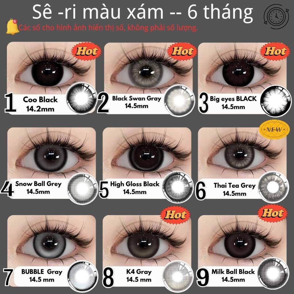 Kính Áp tròng MCK1 UYAAI Softlens Xám Nâu Xanh Màu 14.0-14.5mm 6 tháng bán nhiệt tại Hàn Quốc