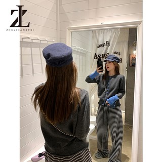 ZHELIHANGFEI Áo len cardigan Thêu trái tim cổ tròn tay áo dài quần áo dệt kim