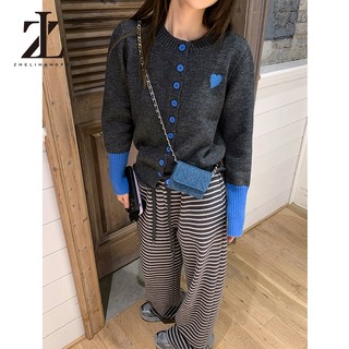 ZHELIHANGFEI Áo len cardigan Thêu trái tim cổ tròn tay áo dài quần áo dệt kim